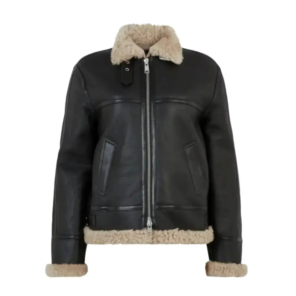 Black Shearling Leather Aviator Jacket - Riders Republic UK
