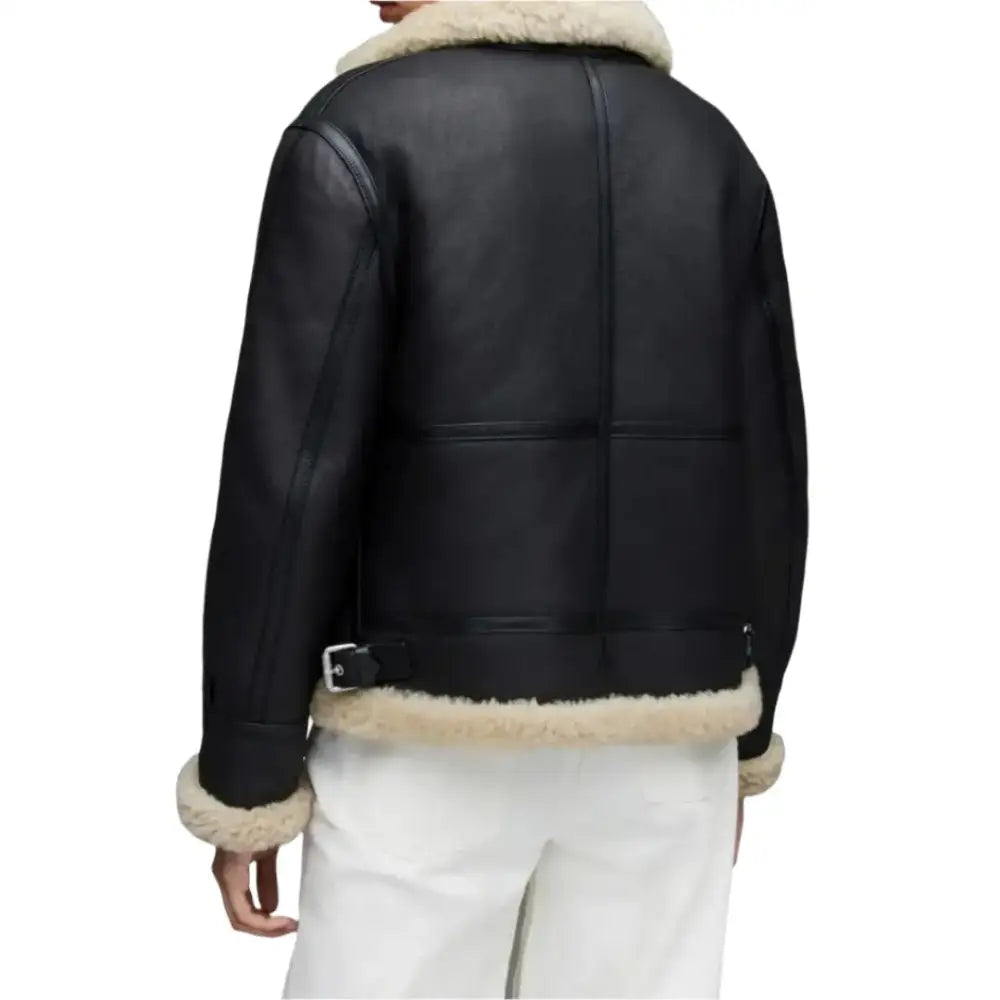 Black Shearling Leather Aviator Jacket - Riders Republic UK