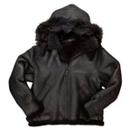 B-3 Black Hooded Leather Bomber Jacket - Riders Republic UK