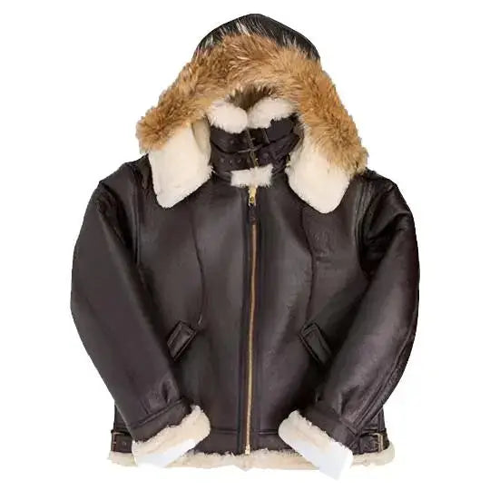 B-3 Hooded Sheepskin Bomber Jacket - Riders Republic UK