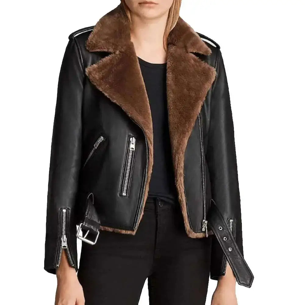 B3 Aviator Black Leather Shearling Jacket - Riders Republic UK