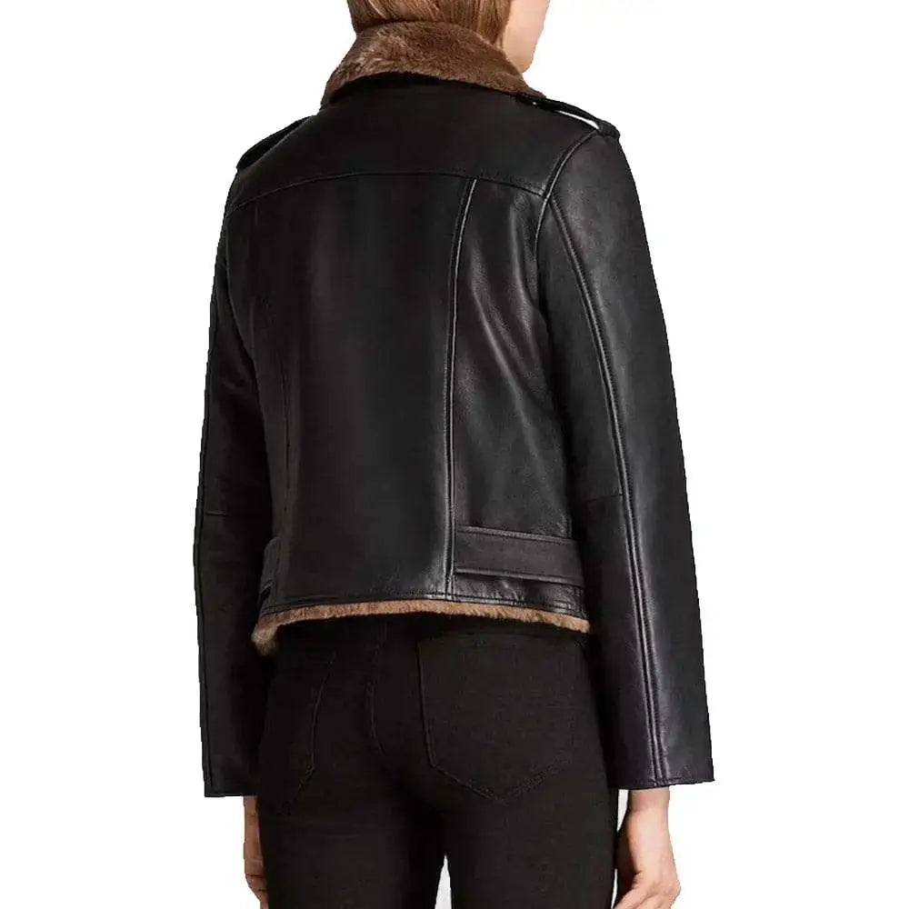 B3 Aviator Black Leather Shearling Jacket - Riders Republic UK