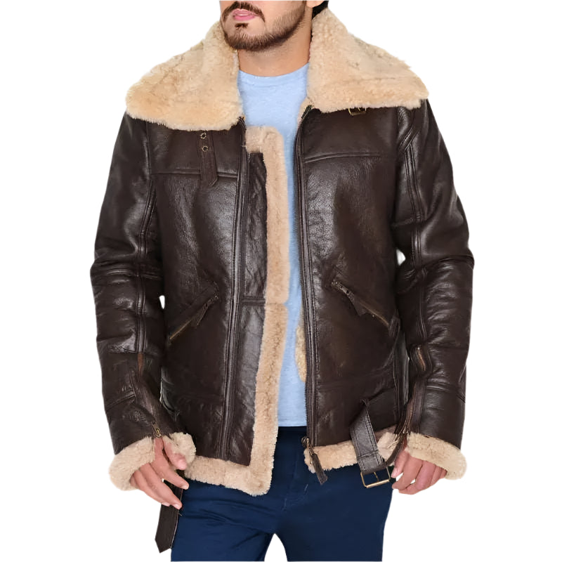 Mens B3 Brown Shearling Bomber Jacket - Riders Republic UK