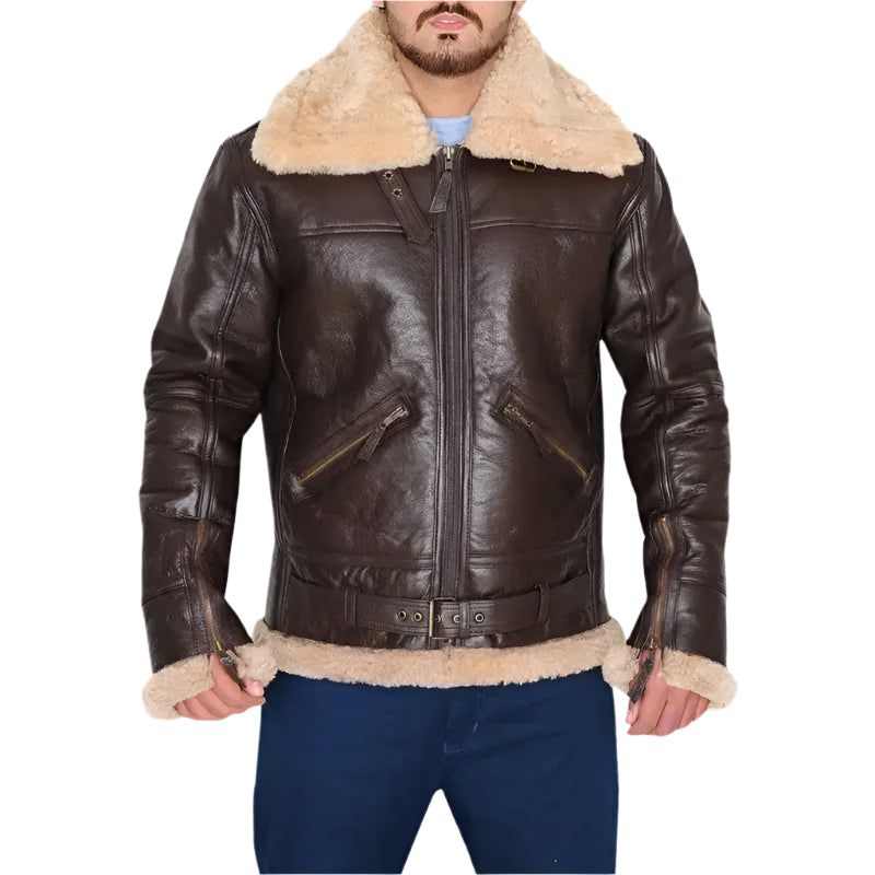 Mens B3 Brown Shearling Bomber Jacket - Riders Republic UK