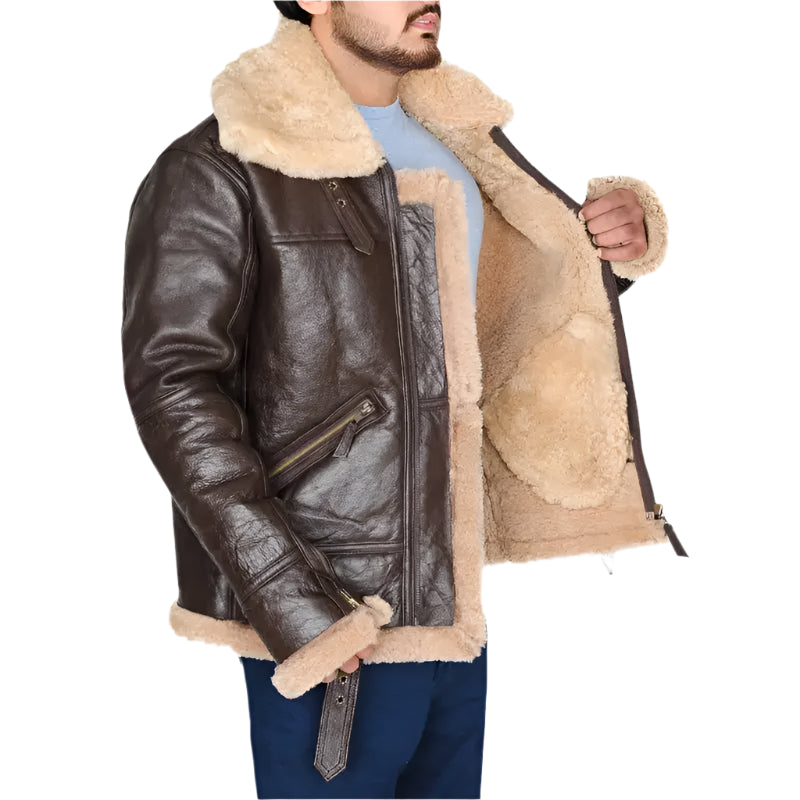 Mens B3 Brown Shearling Bomber Jacket - Riders Republic UK