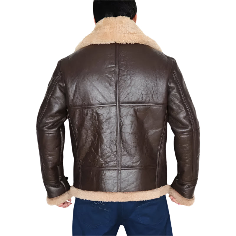 Mens B3 Brown Shearling Bomber Jacket - Riders Republic UK