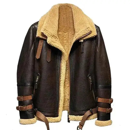 Men’s B3 flight sheepskin aviator leather jacket with fur lining