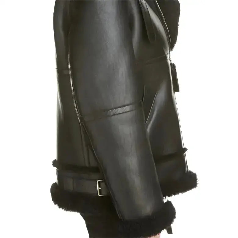 Womens Black Aviator Sherpa Leather Jacket - Riders Republic UK