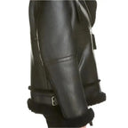 Womens Black Aviator Sherpa Leather Jacket - Riders Republic UK