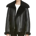 Womens Black Aviator Sherpa Leather Jacket - Riders Republic UK