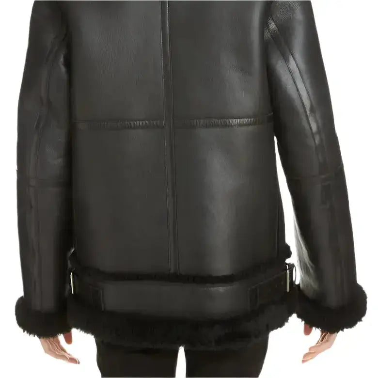 Womens Black Aviator Sherpa Leather Jacket - Riders Republic UK