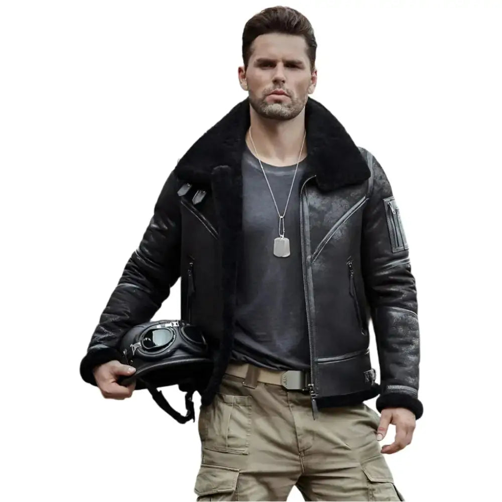 Black B3 Shearling Aviator Jacket - Riders Republic UK