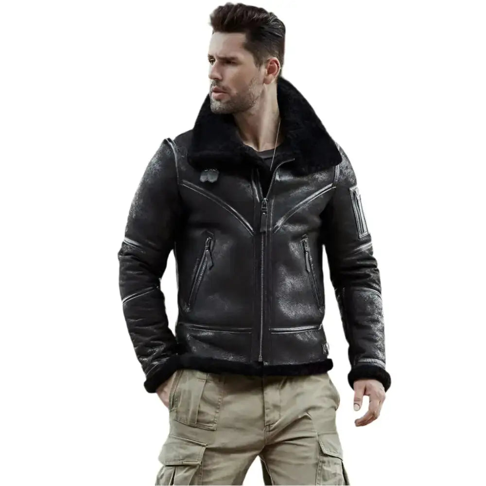 Black B3 Shearling Aviator Jacket - Riders Republic UK