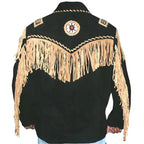 Black Western Leather Jacket with Fringes and Beads - Riders Republic UK