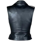 Womens Black Leather Biker Vest - Riders Republic UK
