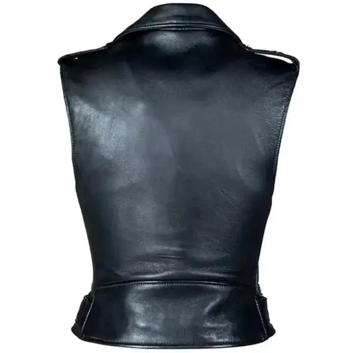 Womens Black Leather Biker Vest - Riders Republic UK