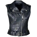 Womens Black Leather Biker Vest - Riders Republic UK