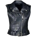 Womens Black Leather Biker Vest - Riders Republic UK