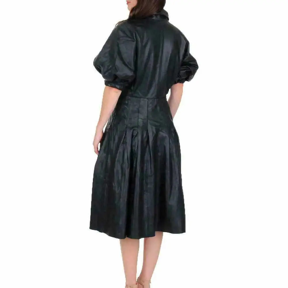 Black Leather Frock Casual Party Dress - Riders Republic UK