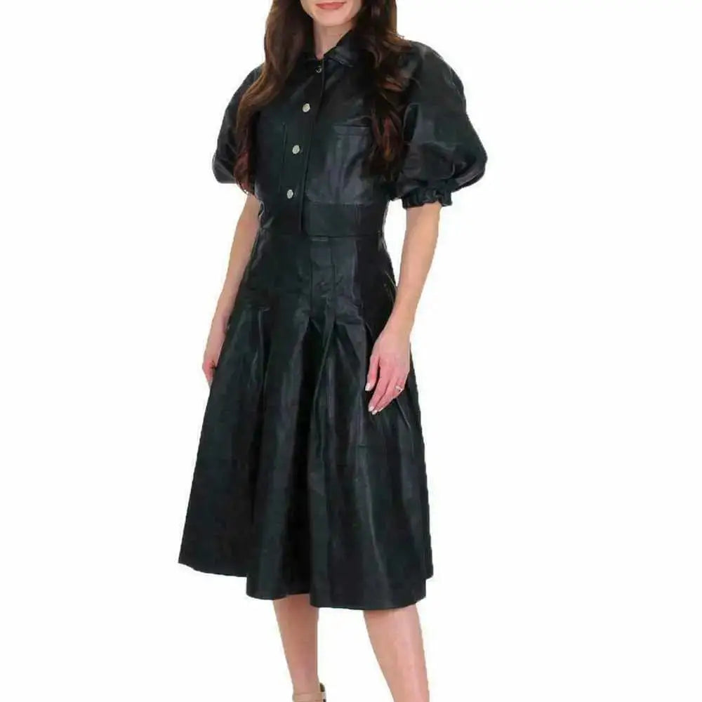 Black Leather Frock Casual Party Dress - Riders Republic UK