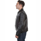 Black Leather Jacket Turn Down Collar - Riders Republic UK