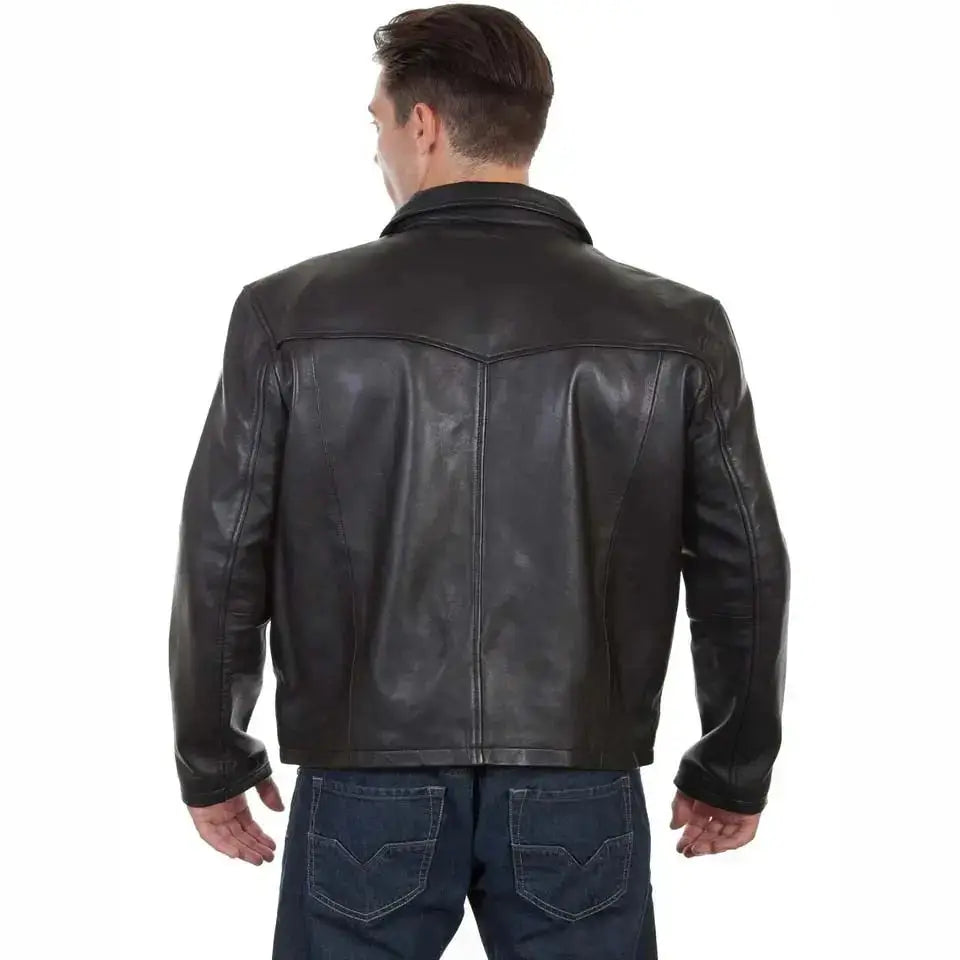 Black Leather Jacket Turn Down Collar - Riders Republic UK