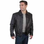Black Leather Jacket Turn Down Collar - Riders Republic UK