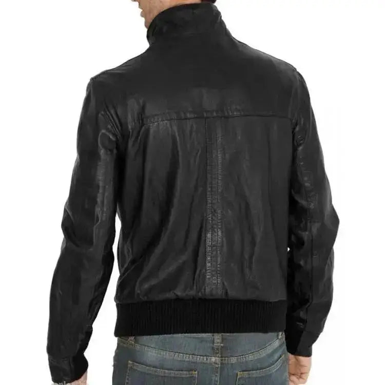 Black Leather Bomber Jacket Mens - Riders Republic UK