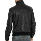 Black Leather Bomber Jacket Mens - Riders Republic UK