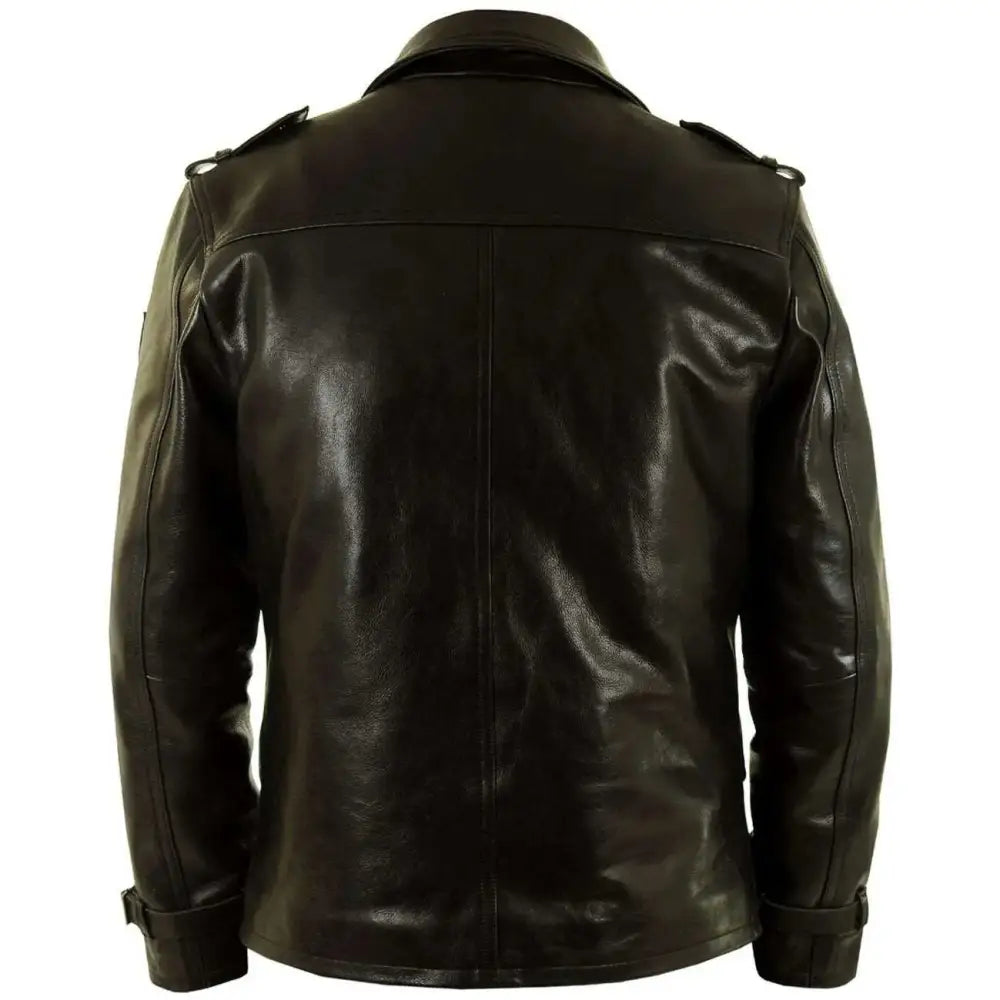 Black Leather Pea Coat - Riders Republic UK