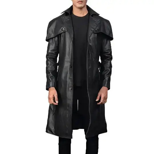 Black Leather Trench Coat - Riders Republic UK