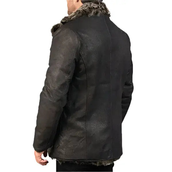 Black Leather Trench Coat Fur Trim - Riders Republic UK