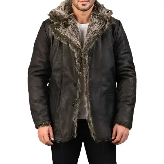 Black Leather Trench Coat Fur Trim - Riders Republic UK