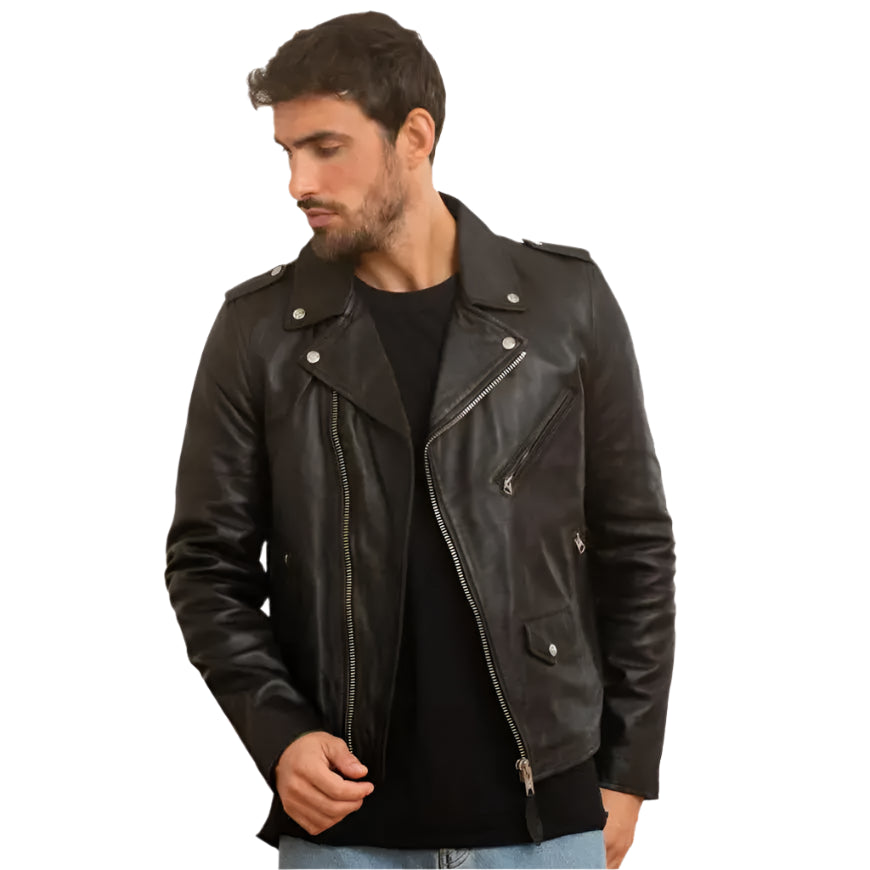 Black Leather Biker Jacket for Men - Riders Republic UK