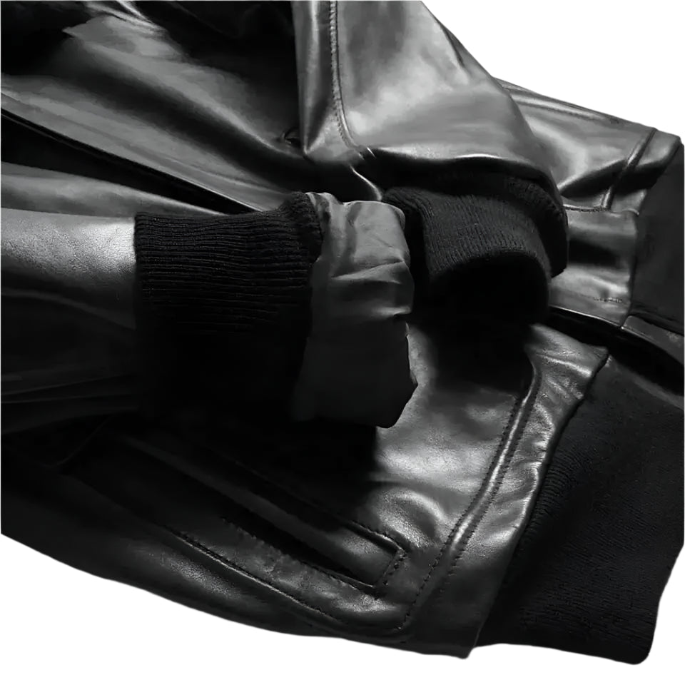 Black Mens Shearling Aviator Leather Jacket - Riders Republic UK