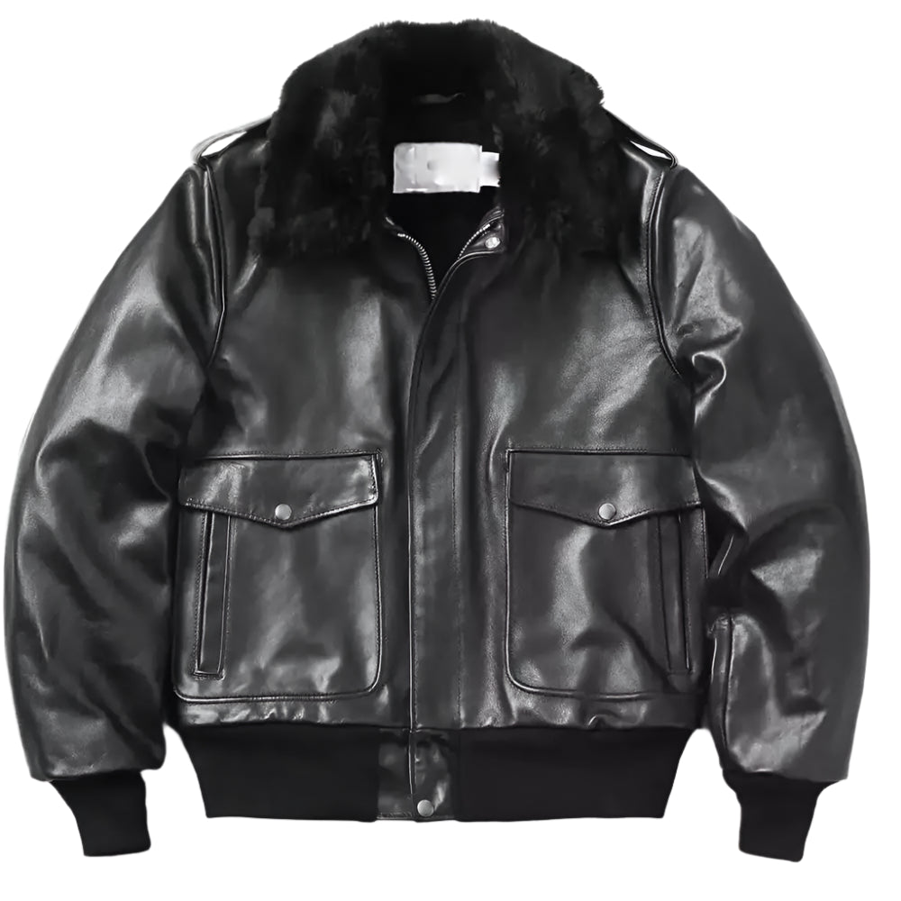 Black Mens Shearling Aviator Leather Jacket - Riders Republic UK