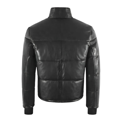 Black Real Leather Puffer Winter Jacket - Riders Republic UK