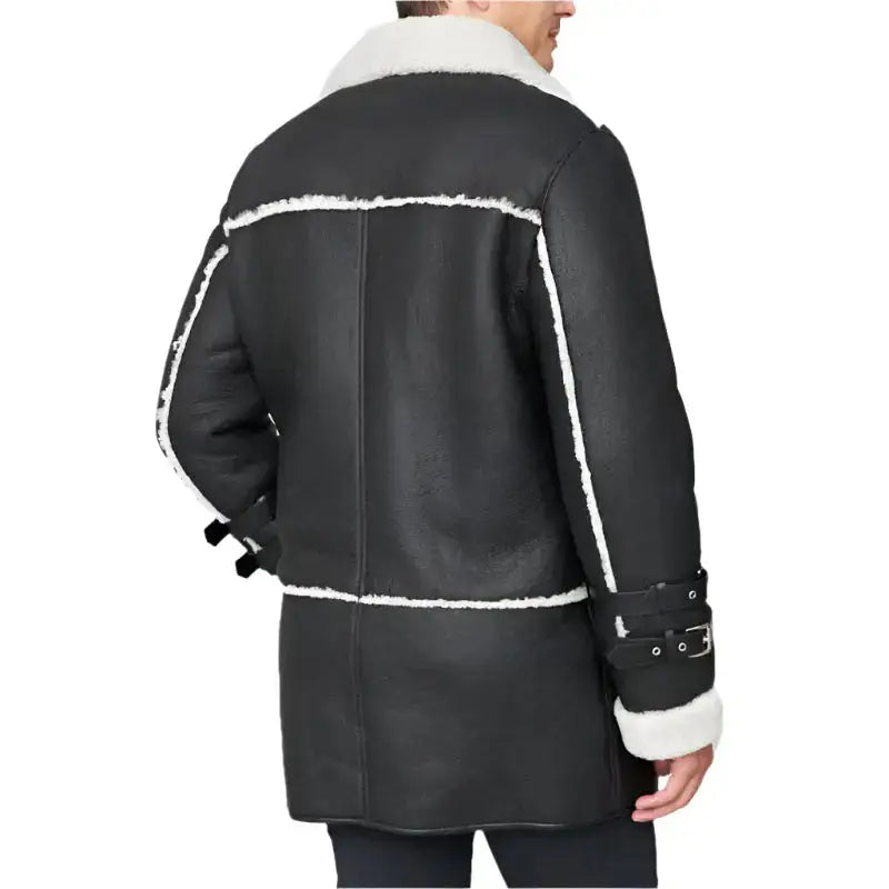 Black Shearling Sheepskin Car Coat - Riders Republic UK