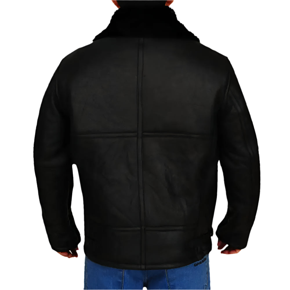 Black Sheepskin B3 Aviator Bomber Jacket - Riders Republic UK