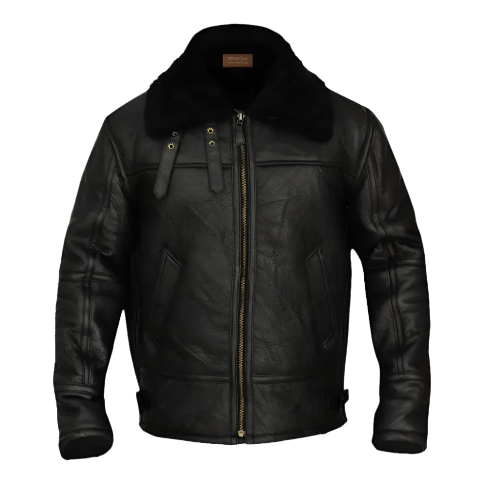 Black Sheepskin B3 Aviator Bomber Jacket - Riders Republic UK