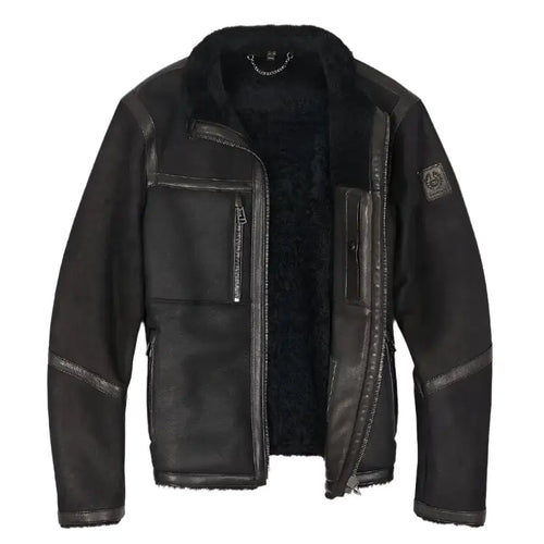 Black Tundra Shearling Motorcycle Jacket - Riders Republic UK