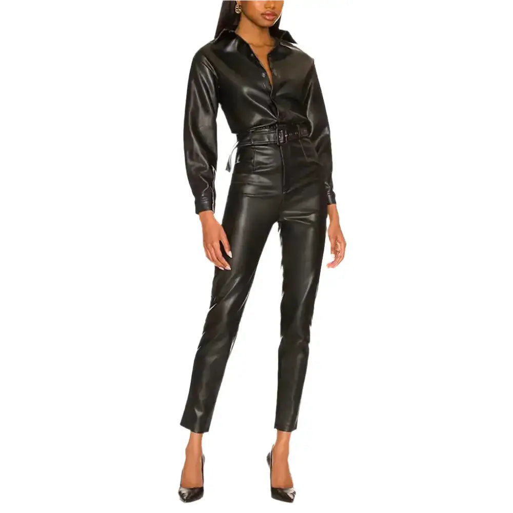 Black Leather Jumpsuit Womens One Piece - Riders Republic UK