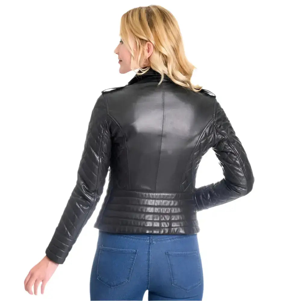 Black Womens Motorbike Leather Jacket - Riders Republic UK