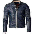 Mens Blue Motorcycle Leather Jacket Gold Top Design - Riders Republic UK