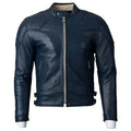 Mens Blue Motorcycle Leather Jacket Gold Top Design - Riders Republic UK