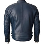 Mens Blue Motorcycle Leather Jacket Gold Top Design - Riders Republic UK