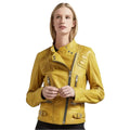 Bright Yellow Women’s Leather Biker Jacket - Riders Republic UK