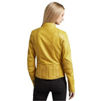 Bright Yellow Women’s Leather Biker Jacket - Riders Republic UK