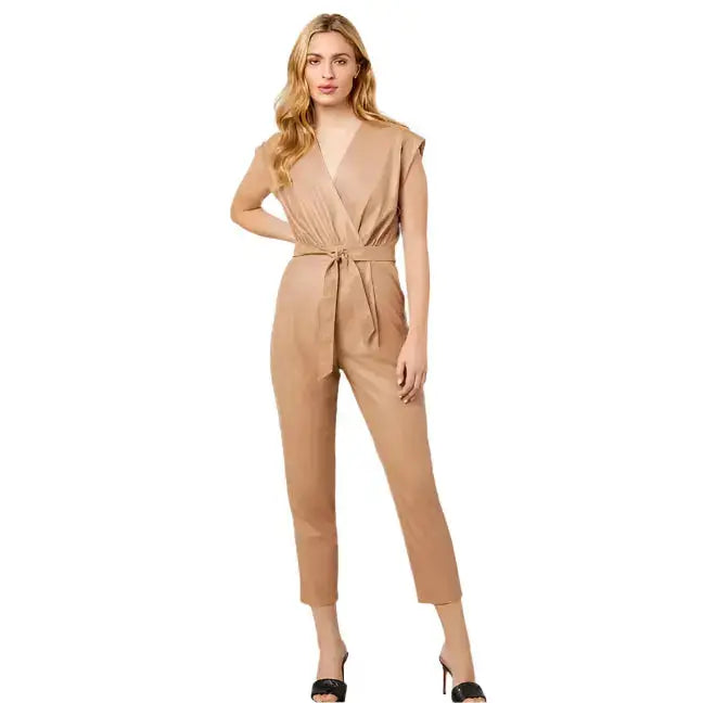 Brown Faux Leather Belted Jumpsuit for Women - Riders Republic UK