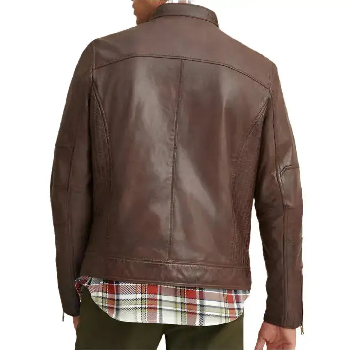 Mens Brown Leather Moto Biker Jacket - Riders Republic UK